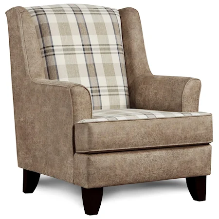 Transitional Plaid Wing Back Chair